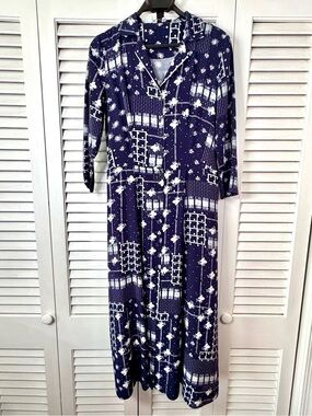 & Other Stories Navy Blue and White Printed Maxi Dress with belt